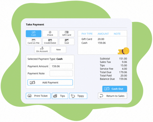 EnvisionNow screenshot of the take payment screen