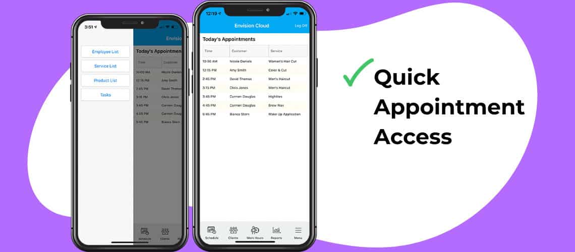 EnvisionNow employee app appointments on iphone